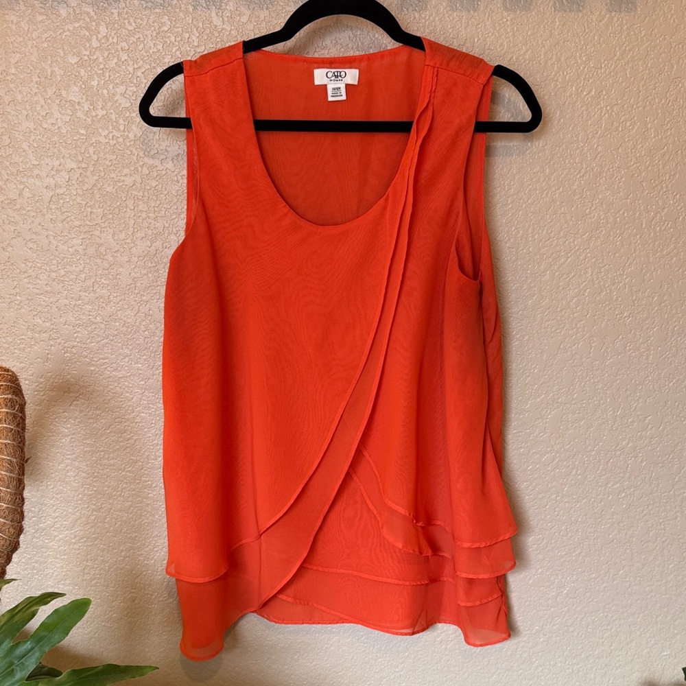 Cato Women's Sleeveless Layered Blouse in Bold Orange